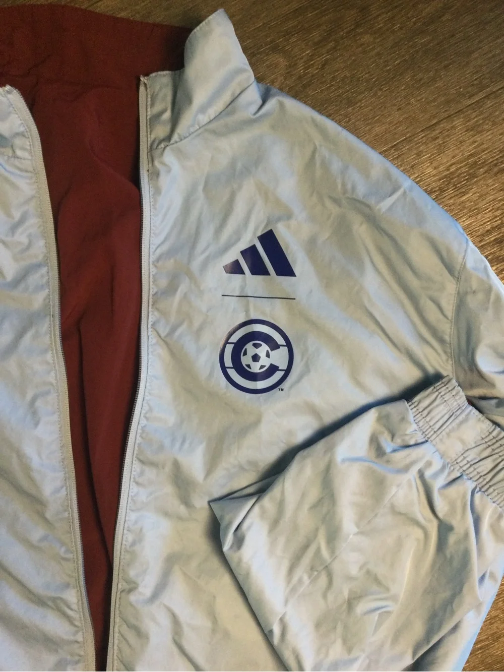 adidas Men's Maroon and Light Gray Bomber Jacket